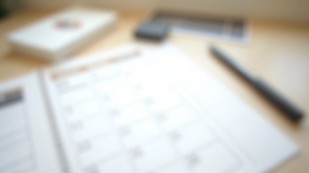 Caderno aberto com objetivos escritos, caneta dourada ao lado, xícara de café, mesa de madeira, luz da manhã