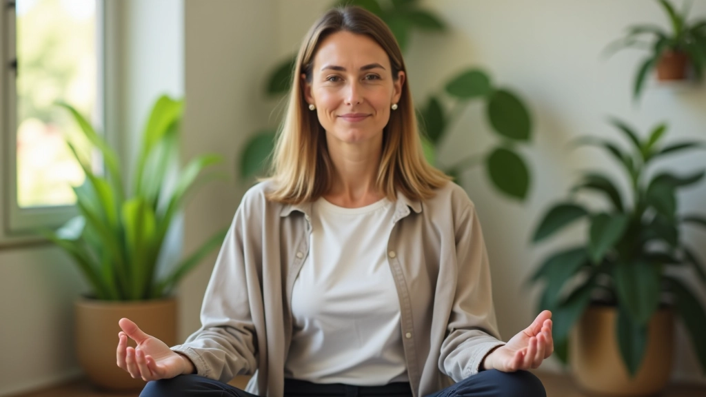 Pessoa em meditação, ambiente calmo, luz suave, foco interior, desenvolvimento pessoal visual